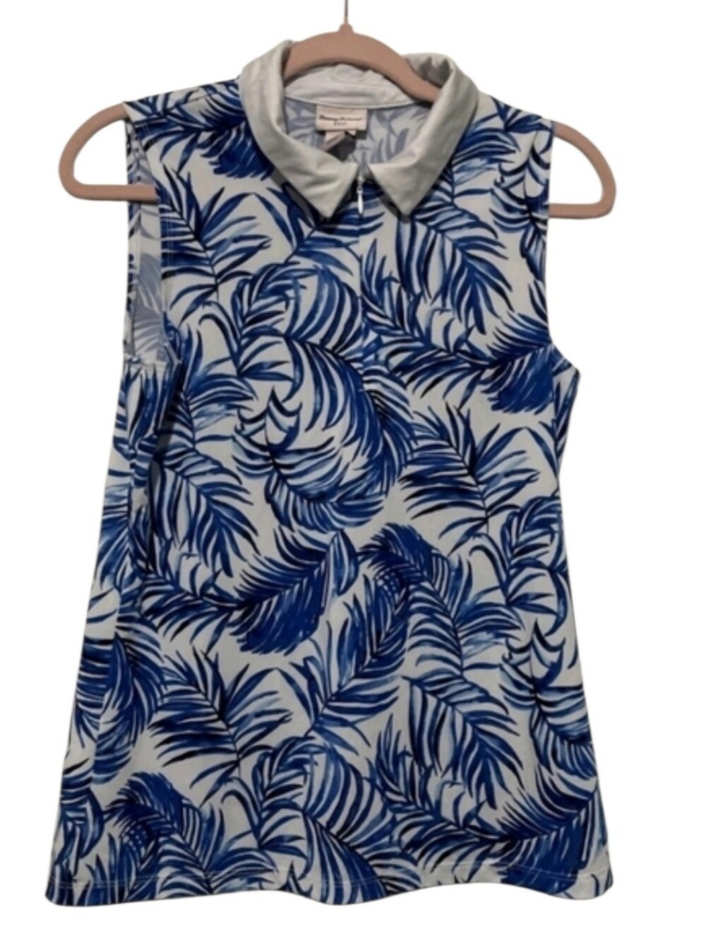 Tommy Bahama Golf Sleeveless Polo Top Medium Blue White Tropical
